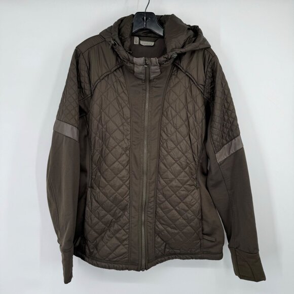 Athleta Womens  Rock Springs Jacket Olive Green Quilted Hooded Reflective size X - Picture 3 of 11